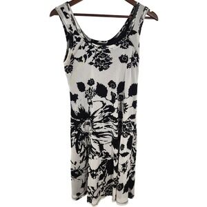 Karen Kane Sheer Mesh Black White Floral Stretch Tank Top Midi Dress Size Large
